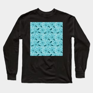 Cute turquoise  abstract flowers and grey leaves in a fun playful flowerpower pattern Long Sleeve T-Shirt